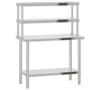 vidaXL Kitchen Work Table with Overshelf, Commercial Work Table for Garage, 2-Ti