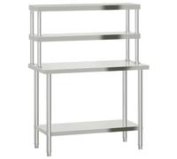 vidaXL Stainless Steel Kitchen Work Table with 2-Tier Overshelf - Durable, Easy to Clean Prep Station for Restaurants/Bars
