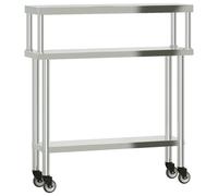vidaXL Kitchen Work Table with Overshelf Prep Catering Table Stainless Steel