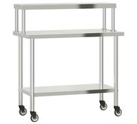 vidaXL Kitchen Work Table with Overshelf Prep Catering Table Stainless Steel