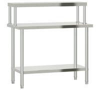 vidaXL Kitchen Work Table with Overshelf Prep Catering Table Stainless Steel
