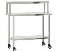 vidaXL Kitchen Work Table with Overshelf Prep Catering Table Stainless Steel