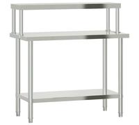 vidaXL Kitchen Work Table with Overshelf Prep Catering Table Stainless Steel