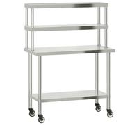 vidaXL Kitchen Work Table with Overshelf Prep Catering Table Stainless Steel