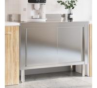 vidaXL Kitchen Work Table with Sliding Doors Stainless Steel