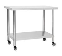 vidaXL Kitchen Work Table with Wheels 100x60x85 cm Stainless Steel