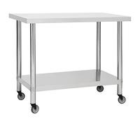 vidaXL Kitchen Work Table with Wheels, 100x60x85 cm, Stainless Steel Construction, with Extra Storage, Easy Clean Surface, Ideal for Commercial Spaces