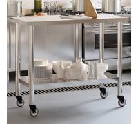 vidaXL Kitchen Work Table with Wheels 110x55x85 cm Stainless Steel