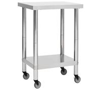 vidaXL Kitchen Work Table with Wheels 60x60x85 cm Stainless Steel
