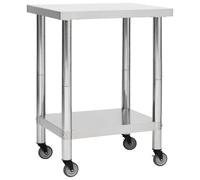 vidaXL Kitchen Work Table with Wheels 80x30x85 cm Stainless Steel