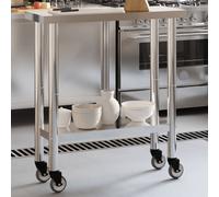 vidaXL Kitchen Work Table with Wheels 82.5x30x85 cm Stainless Steel