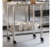 vidaXL Kitchen Work Table with Wheels 82.5x55x85 cm Stainless Steel