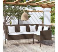 (brown) vidaXL L-shaped Couch Sofa with Cushions Poly Rattan Garden Sofa Multi Colours