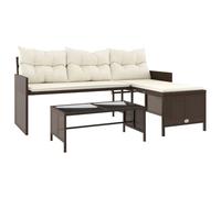 vidaXL L-Shaped Garden Sofa Set - Brown Poly Rattan with Comfort Cushions, Tempered Glass Table, Durable Outdoor Lounge Furniture, Patio & Terrace