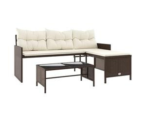 vidaXL L-Shaped Garden Sofa Set - Brown Poly Rattan with Comfort Cushions, Tempered Glass Table, Durable Outdoor Lounge Furniture, Patio & Terrace
