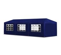 "vidaXL Large Party Tent 3x9m - UV and Water Resistant with Steel Frame - Blue, Decorative Windows and Zip Door Panel"