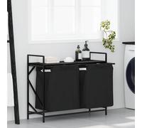 vidaXL Laundry Basket 2 Compartments with Shelf Black Oak