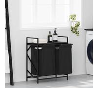 vidaXL Laundry Basket 2 Compartments with Shelf Black Oak