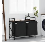 (brown oak) vidaXL Laundry Basket 2 Compartments with Shelf Brown Oak laundry hamper
