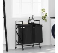 vidaXL Laundry Basket 2 Compartments with Wheels Black Oak laundry hamper