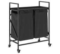 vidaXL Laundry Basket 2 Compartments with Wheels Black Oak laundry hamper