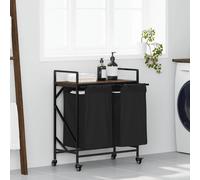 vidaXL Laundry Basket 2 Compartments with Wheels Brown Oak