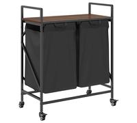 vidaXL Laundry Basket 2 Compartments with Wheels Brown Oak