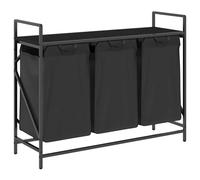 Laundry Basket 3-Compartment Steel Frame Black Oak Shelf 99x33x77 cm EngWoodTop