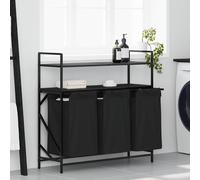 vidaXL Laundry Basket 3 Compartments with Shelves Black Oak