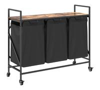vidaXL Laundry Basket 3 Compartments with Wheels Smoked Oak laundry hamper