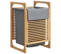 Laundry Basket Bamboo Transparent Finish with Grey Polycotton Bag 40x35x61cm Lid