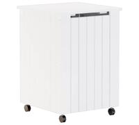 vidaXL - Laundry Basket with Wheels - Solid Pine Wood White 45x45x64 cm - RANA - Wooden Laundry Hamper with Hinged Lid and Slatted Design for Home - Mobile Laundry Storage Solution