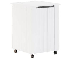vidaXL - Laundry Basket with Wheels - Solid Pine Wood White 45x45x64 cm - RANA - Wooden Laundry Hamper with Hinged Lid and Slatted Design for Home - Mobile Laundry Storage Solution