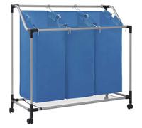 vidaXL Laundry Sorter with 3 Bags Blue Steel
