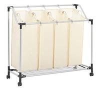 vidaXL Laundry Sorter with 4 Bags Up to 20kg Cloth Separation Washing Clothes Storage Basket Hamper Organiser Bin Case Bag Cream Steel