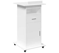 vidaXL Lectern with Wheels and Drawer, Podium Stand for Church Wedding Concert Speech Classroom, Pulpit, Rostrum, White Engineered Wood
