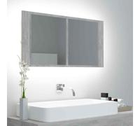 vidaXL LED Bathroom Mirror Cabinet Concrete Grey 90x12x45 cm Acrylic Mirror