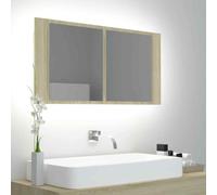 vidaXL LED Bathroom Mirror Cabinet Sonoma Oak 90x12x45 cm Acrylic Wall Mirror