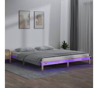 LED Bed Frame Super King 6FT 180x200 Brown Solid Pinewood Wooden Base with Slats [EEK: A]