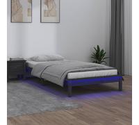 vidaXL LED Bed Frame without Mattress Grey 75x190 cm Small Single Solid Wood