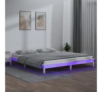 White LED Bed Frame 140x190 cm Solid Pine Wood with RGB Lights USB Sturdy Design [EEK: A]