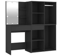 vidaXL Led Dressing Table Vanity Makeup Desk with Cabinets Black Engineered Wood