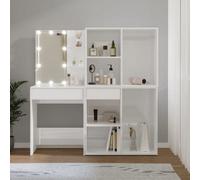 LED Dressing Table with 2 Cabinets, Makeup Desk High Gloss White Engineered Wood