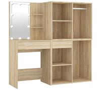 vidaXL LED Dressing Table with 2 Cabinets Sonoma Oak Engineered Wood Mirrored