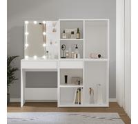 vidaXL LED Dressing Table with 2 Cabinets White Engineered Wood, White