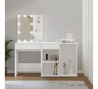 vidaXL LED Dressing Table with Cabinet White Engineered Wood Makeup Table
