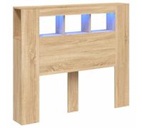 vidaXL LED Headboard Bed Header in Sonoma Oak Finish - Engineered Wood Bedroom Accessory with Vibrant RGB LED Lights and Spacious Top for Display
