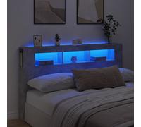 vidaXL LED Headboard for Bed, Engineered Wood, Concrete Grey, Customizable Coloured Lighting