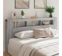 vidaXL LED Headboard Grey Sonoma 200 cm, Modern Stylish Bed Header with Adjustable RGB lights, Engineered Wood Bedroom Furniture with Decorative Display & Storage Spaces