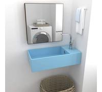 vidaXL Light Blue Ceramic Bathroom Sink with Overflow - Above-Counter Vanity Basin 480x250x150 mm